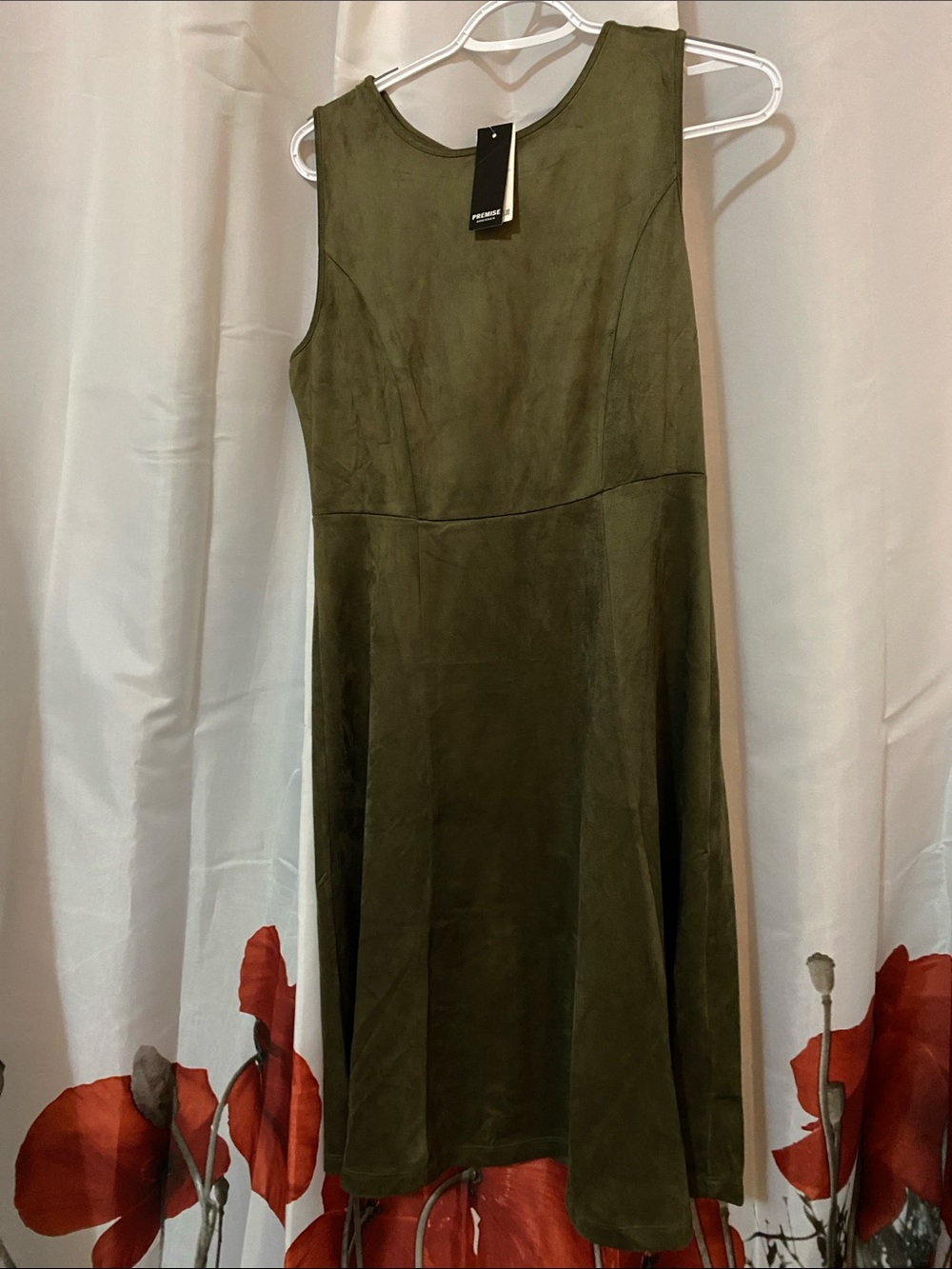 Premise Olive Green Suede Effect Sleeveless Midi Dress